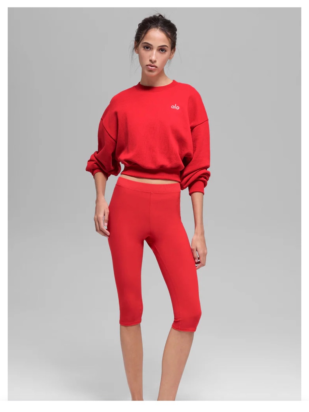 Alo bright red cropped accolade Crewneck